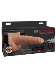 Телесный полый страпон с имитацией эякуляции 7.5  Hollow Squirting Strap-On with Balls Flesh - 21,6 см. - Pipedream - купить с доставкой в Нижневартовске