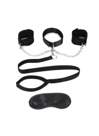 Чёрный ошейник с наручниками и поводком Collar Cuffs   Leash Set - Lux Fetish - купить с доставкой в Нижневартовске