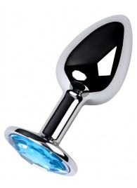 Серебристая конусовидная анальная пробка с голубым кристаллом - 7 см. - ToyFa - купить с доставкой в Нижневартовске