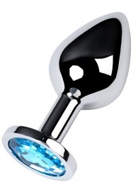 Серебристая конусовидная анальная пробка с голубым кристаллом - 8 см. - ToyFa - купить с доставкой в Нижневартовске