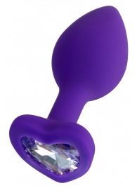 Фиолетовая анальная втулка Diamond Heart с прозрачным кристаллом - 8 см. - ToyFa - купить с доставкой в Нижневартовске Фиолетовая анальная втулка Diamond Heart с прозрачным кристаллом - 8 см. - ToyFa - купить с доставкой в Нижневартовске
