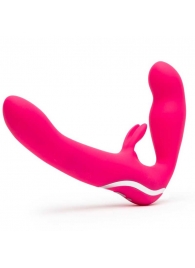 Ярко-розовый безремневой страпон Rechargeable Vibrating Strapless Strap-On - Happy Rabbit - купить с доставкой в Нижневартовске