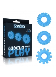 Набор из 3 голубых, светящихся в темноте эрекционных колец Lumino Play - Lovetoy - в Нижневартовске купить с доставкой