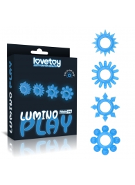 Набор из 4 голубых, светящихся в темноте эрекционных колец Lumino Play - Lovetoy - в Нижневартовске купить с доставкой