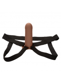 Коричневый фаллопротез из силикона Extension with Harness - 15,75 см. - California Exotic Novelties - купить с доставкой в Нижневартовске