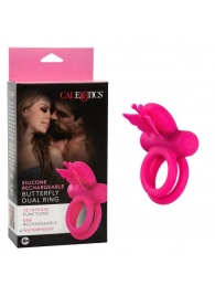 Розовое эрекционное виброкольцо Silicone Rechargeable Dual Butterfly Ring - California Exotic Novelties - в Нижневартовске купить с доставкой