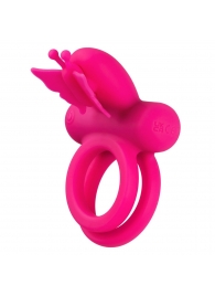 Розовое эрекционное виброкольцо Silicone Rechargeable Dual Butterfly Ring - California Exotic Novelties - в Нижневартовске купить с доставкой