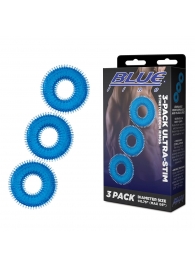 Комплект из трех голубых колец для эрекции 3-Pack Ultra-Stim Stretch Cock Rings - BlueLine - в Нижневартовске купить с доставкой