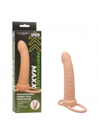 Телесная насадка для двойного проникновения Rechargeable Ribbed Dual Penetrator с вибрацией - California Exotic Novelties - купить с доставкой в Нижневартовске