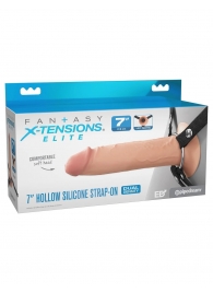 Телесный полый страпон на черных ремнях Hollow Silicone Strap-on - 17,8 см. - Pipedream - купить с доставкой в Нижневартовске