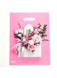 Розовый пакет с цветочным принтом и вырубной ручкой (40х31 см) - Сима-Ленд - купить с доставкой в Нижневартовске