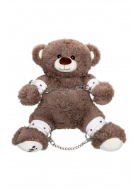 Бондажный набор: бурый мишка с белыми оковами и наручниками - Pecado - купить с доставкой в Нижневартовске