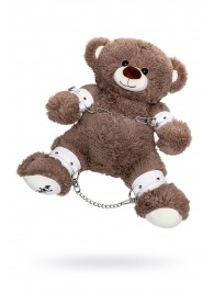 Бондажный набор: бурый мишка с белыми оковами и наручниками - Pecado - купить с доставкой в Нижневартовске