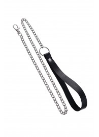 Поводок с ручкой из черной натуральной кожи и карабином для ошейника - Pecado - купить с доставкой в Нижневартовске