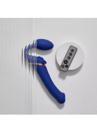 Синий безремневой страпон Multi Orgasm Bendable Strap-On size L с клиторальной стимуляцией - Strap-on-me - купить с доставкой в Нижневартовске