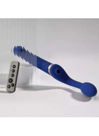 Синий безремневой страпон Multi Orgasm Bendable Strap-On size XL с клиторальной стимуляцией - Strap-on-me - купить с доставкой в Нижневартовске