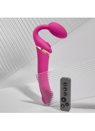 Ярко-розовый безремневой страпон Multi Orgasm Bendable Strap-On size L с клиторальной стимуляцией - Strap-on-me - купить с доставкой в Нижневартовске