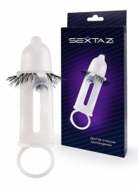 Эластичная насадка на пенис с подхватом мошонки и стимулирующими «ресничками» - Sextaz - в Нижневартовске купить с доставкой