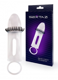 Закрытая насадка на пенис с подхватом мошонки и стимулирующими «ресничками» - Sextaz - в Нижневартовске купить с доставкой