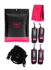 Черно-розовый эротический набор: фиксатор, оковы, наручники, повязка - Erokay - купить с доставкой в Нижневартовске