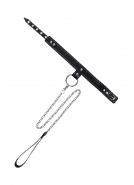 Черный узкий однослойный ошейник с серебристым поводком-цепочкой - Pecado - купить с доставкой в Нижневартовске