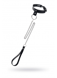 Черный узкий однослойный ошейник с серебристым поводком-цепочкой - Pecado - купить с доставкой в Нижневартовске