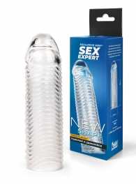 Прозрачная закрытая насадка на пенис с ребрышками - 16 см. - Sex Expert - в Нижневартовске купить с доставкой