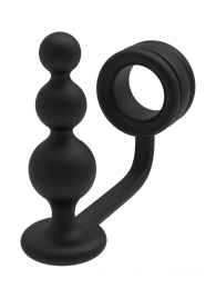 Черное эрекционное кольцо с анальной елочкой Cockring With Beaded Anal Plug - Dream Toys - в Нижневартовске купить с доставкой