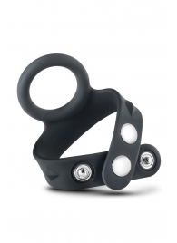 Черное эрекционное кольцо с подхватом мошонки на кнопках VS6 - Blush Novelties - в Нижневартовске купить с доставкой