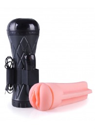 Телесный мастурбатор-вагина в черной колбе с вибрацией - Boys of Toys - в Нижневартовске купить с доставкой