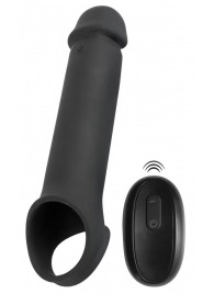 Черная вибронасадка для пениса с хомутом для мошонки и пультом ДУ Remote Controlled Penis Extension - Orion - в Нижневартовске купить с доставкой