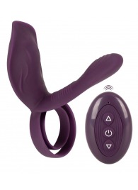 Фиолетовая насадка на член с клиторальным отростком и пультом ДУ RC Couple’s Vibrator 2 - Orion - в Нижневартовске купить с доставкой