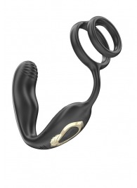 Черная анальная пробка с вращением и эрекционными кольцами - Ibiza - в Нижневартовске купить с доставкой