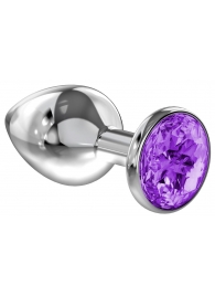 Малая серебристая анальная пробка Diamond Purple Sparkle Small с фиолетовым кристаллом - 7 см. - Lola Games - купить с доставкой в Нижневартовске