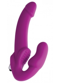 Ярко-розовый безремневой вибрострапон Evoke Vibrating Strapless Silicone Strap-on Dildo - XR Brands - купить с доставкой в Нижневартовске