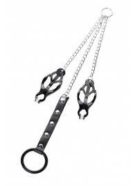 Черно-серебристые зажимы для сосков с кольцом для пениса TOYFA Metal - ToyFa - купить с доставкой в Нижневартовске