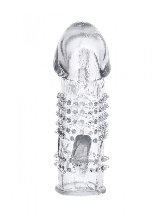 Прозрачная гелевая насадка с шипами и клиторальным отростком - 13 см. - Toyfa Basic - в Нижневартовске купить с доставкой