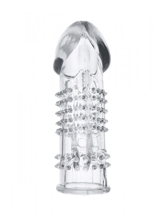 Прозрачная гелевая насадка с шипами и клиторальным отростком - 13 см. - Toyfa Basic - в Нижневартовске купить с доставкой