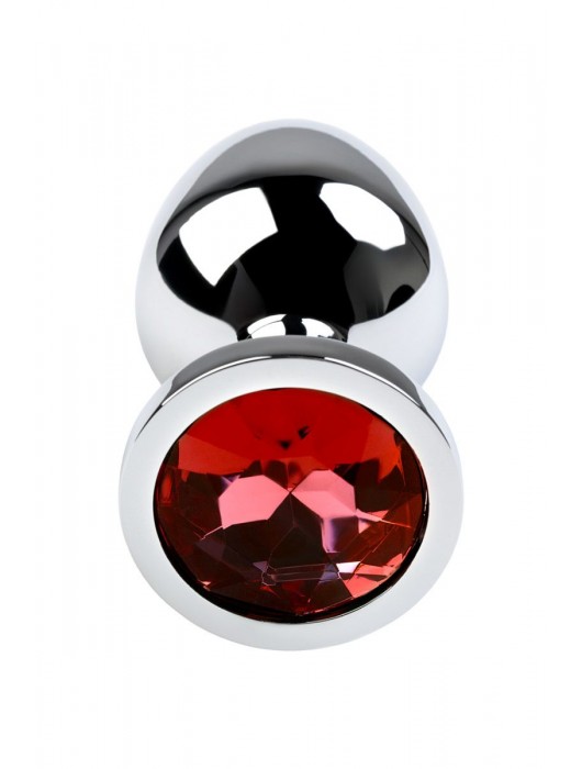 Серебристая коническая анальная пробка с красным кристаллом - 8 см. - ToyFa - купить с доставкой в Нижневартовске
