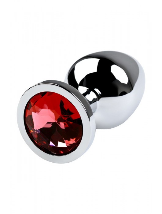 Серебристая коническая анальная пробка с красным кристаллом - 8 см. - ToyFa - купить с доставкой в Нижневартовске