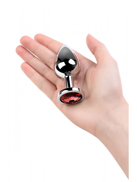 Серебристая коническая анальная пробка с красным кристаллом - 8 см. - ToyFa - купить с доставкой в Нижневартовске