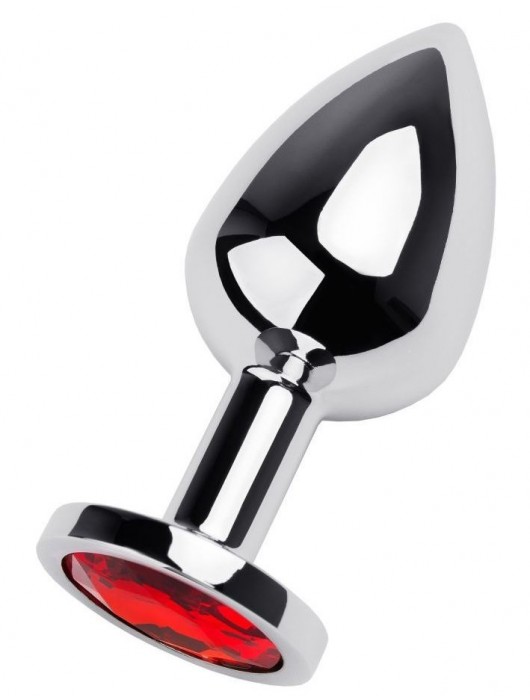 Серебристая коническая анальная пробка с красным кристаллом - 8 см. - ToyFa - купить с доставкой в Нижневартовске