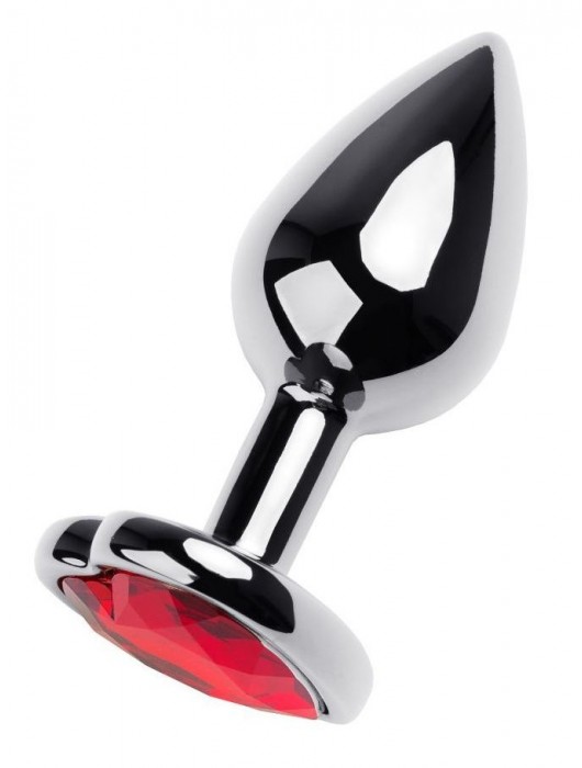 Серебристая коническая анальная пробка с красным кристаллом-сердечком - 7 см. - ToyFa - купить с доставкой в Нижневартовске