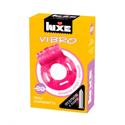 Розовое эрекционное виброкольцо Luxe VIBRO  Ужас Альпиниста  + презерватив - Luxe - в Нижневартовске купить с доставкой