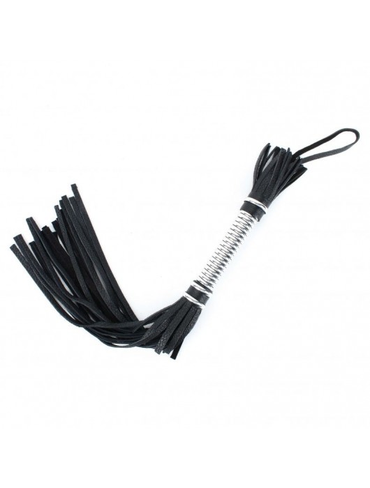 Черная плеть с серебристой ручкой - 44 см. - БДСМ Арсенал - купить с доставкой в Нижневартовске