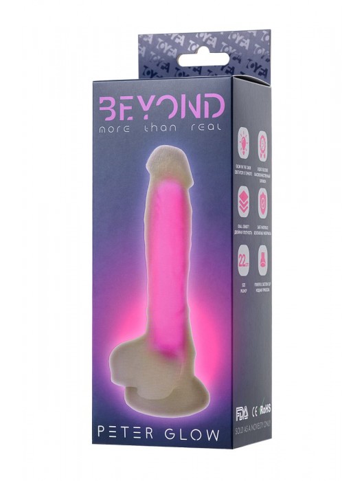 Прозрачно-розовый фаллоимитатор, светящийся в темноте, Clark Glow - 22 см. - ToyFa