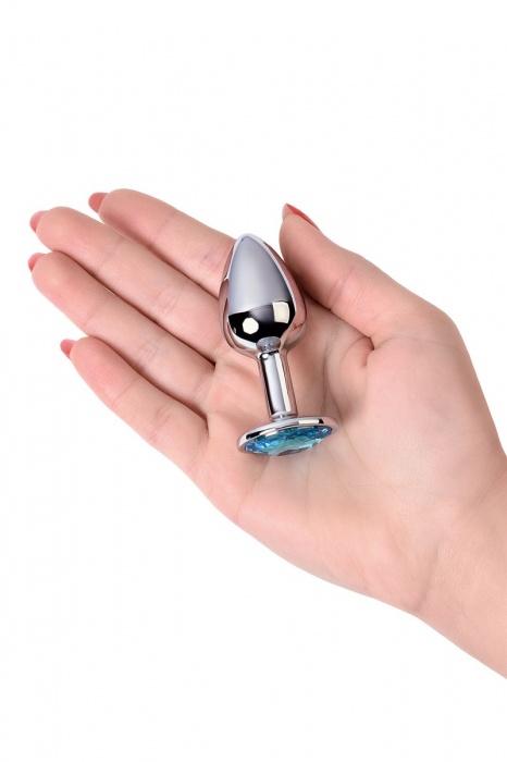 Серебристая конусовидная анальная пробка с голубым кристаллом - 7 см. - ToyFa - купить с доставкой в Нижневартовске