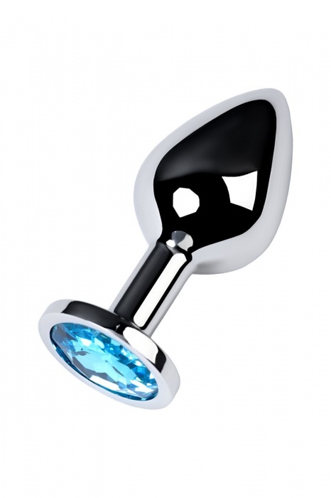 Серебристая конусовидная анальная пробка с голубым кристаллом - 8 см. - ToyFa - купить с доставкой в Нижневартовске