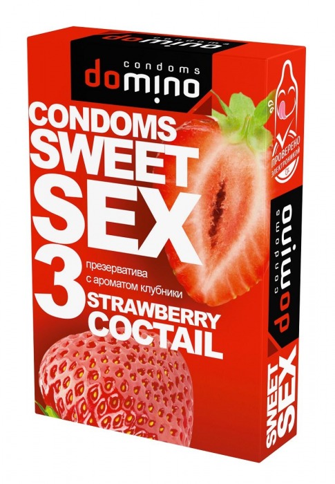 Презервативы для орального секса DOMINO Sweet Sex с ароматом клубничного коктейля  - 3 шт. - Domino - купить с доставкой в Нижневартовске