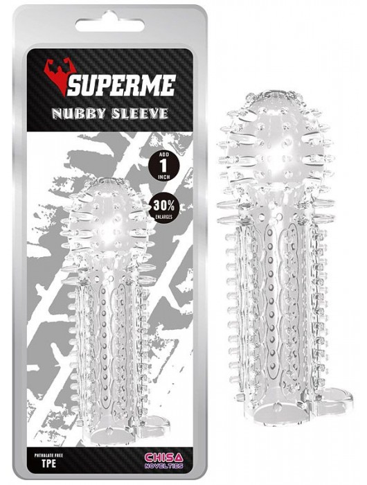 Закрытая прозрачная насадка на пенис с шипиками Nubby Sleeve - 14,5 см. - Chisa - в Нижневартовске купить с доставкой